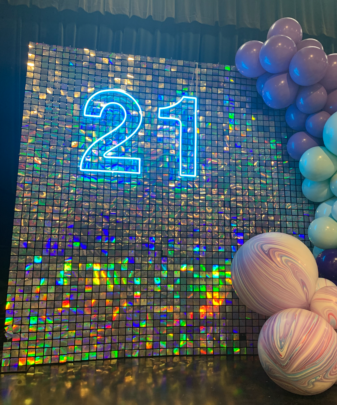 Pictured here with our Unicorn shimmer wall and balloon garland from our friends at Balloonery